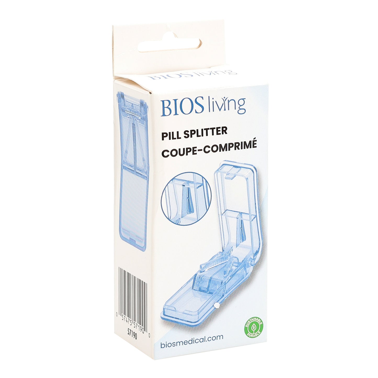 side view of the pill splitter in its packaging