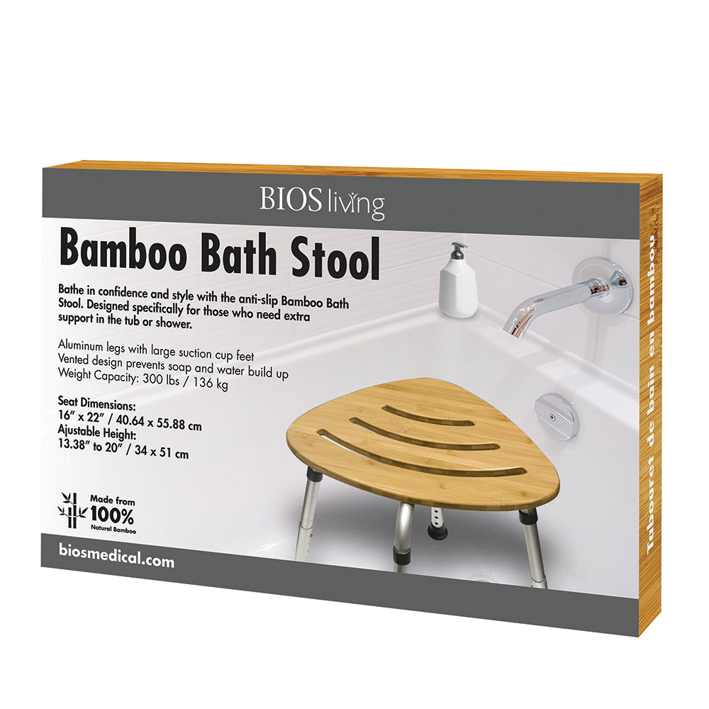 Retail packaging of the 60061 Bamboo Bath Stool